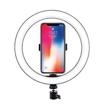 Ring Light with Cell Phone Holder Tripod Stand with Desktop LED Lamp with 3 Light Modes for Beauty Video Live and Makeup