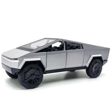 Cybertruck Model: 1/24 Diecast Metal Toy Trucks with Lights and Sounds, Mini Vehicles Toys for Boys, Ages 3 and Up (Silver)