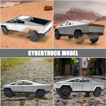 Cybertruck Model: 1/24 Diecast Metal Toy Trucks with Lights and Sounds, Mini Vehicles Toys for Boys, Ages 3 and Up (Silver)