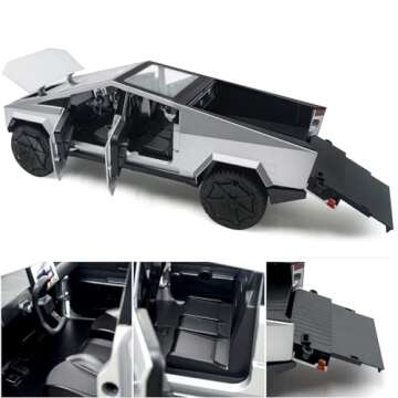 Cybertruck Model: 1/24 Diecast Metal Toy Trucks with Lights and Sounds, Mini Vehicles Toys for Boys, Ages 3 and Up (Silver)