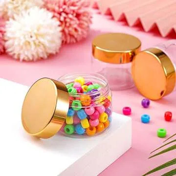 16 Pieces 2 oz Plastic Jars with Lids Gold Plastic Containers Round Clear Leak Proof Cosmetic Container Jars for Lotions Ointments Travel Cosmetic Cream Make up Storage(Gold,60 ml/ 2 oz)