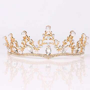 Ursula Costume Women Crown, Vofler Gold Tiara Mermaid Evil Queen Elf Witch Seashell Shell Coral Pearl Branch Headband Accessories for Princess Bride Adult Girl Halloween Party Birthday Wedding Pageant