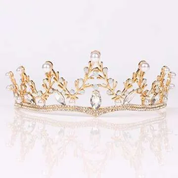 Ursula Costume Women Crown, Vofler Gold Tiara Mermaid Evil Queen Elf Witch Seashell Shell Coral Pearl Branch Headband Accessories for Princess Bride Adult Girl Halloween Party Birthday Wedding Pageant