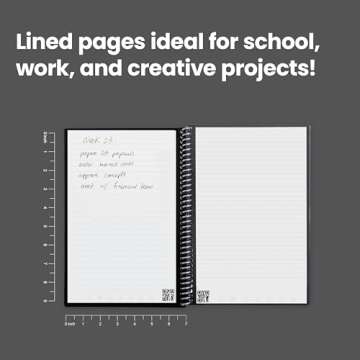 Rocketbook Core Reusable Spiral Notebook, Executive Size 6x8.8, Black - Lined Pages, App-Connected, Erasable, Durable Cover, Ideal for School, Work, and Creative Projects