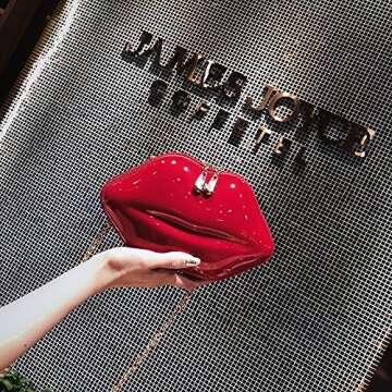 Women Leather Lips-shaped Evening Clutch Purses Crossbody Bags Vintage Banquet Handbag (Red)