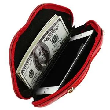 Women Leather Lips-shaped Evening Clutch Purses Crossbody Bags Vintage Banquet Handbag (Red)