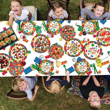 Building Block Party Supplies Paper Plates Napkins Cups Tablecloth Banner for Colorful Building Bloc...
