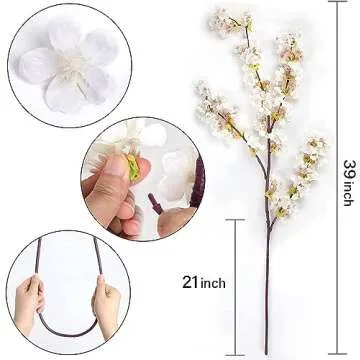 Artflower 3Pcs White Faux Cherry Blossom Branches Decor, 39'' Artificial Cherry Blossom Flowers Tree Stems, Tall Fake Cherry Blossom Arrangements for Wedding Office Party Table Home Decor