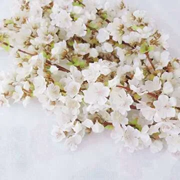 Artflower 3Pcs White Faux Cherry Blossom Branches Decor, 39'' Artificial Cherry Blossom Flowers Tree Stems, Tall Fake Cherry Blossom Arrangements for Wedding Office Party Table Home Decor