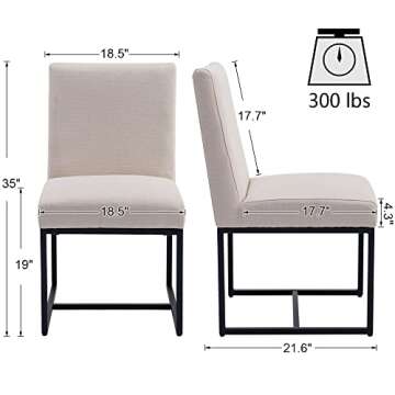 VESCASA Linen Upholstered Dining Chairs Set of 4, Mid Century Modern Padded Chair with Black Metal Frame for Restaurant, Dining Room, Kitchen, Cream
