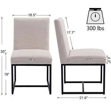 VESCASA Linen Upholstered Dining Chairs Set of 4, Mid Century Modern Padded Chair with Black Metal Frame for Restaurant, Dining Room, Kitchen, Cream