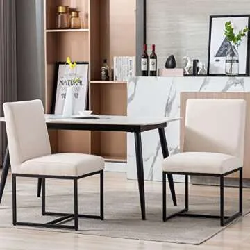 VESCASA Linen Upholstered Dining Chairs Set of 4, Mid Century Modern Padded Chair with Black Metal Frame for Restaurant, Dining Room, Kitchen, Cream