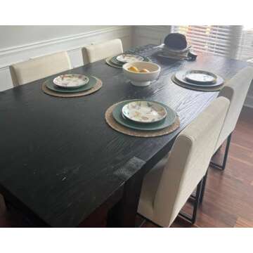 VESCASA Linen Upholstered Dining Chairs Set of 4, Mid Century Modern Padded Chair with Black Metal Frame for Restaurant, Dining Room, Kitchen, Cream