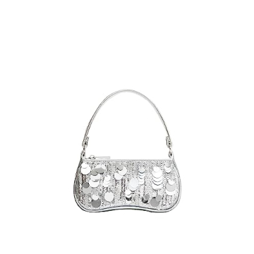 JW PEI Eva Mini Shoulder Bag - Metallic Sequin Silver Vegan Leather