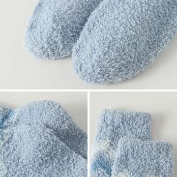 fauson 5 Pairs Fuzzy Socks, Cozy Winter Socks for Women, Soft Slipper Socks, Polyester/Spandex, 1.0 Count, Round Toe, Crew Length, Unisex-Adults