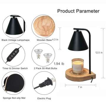 YODEWA Candle Warmer Lamp with Timer and Dimmer Wood Base, Farmhouse Electric Candle Lamps Warmer fo...