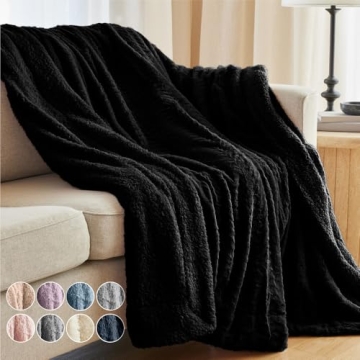 Soft Luxury Faux Fur Throw Blanket for Cozy Home Decor - Black
