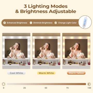 Tiptiper Large Makeup Vanity with Lights, Vanity Table with Charging Station Vanity Desk with Mirror...