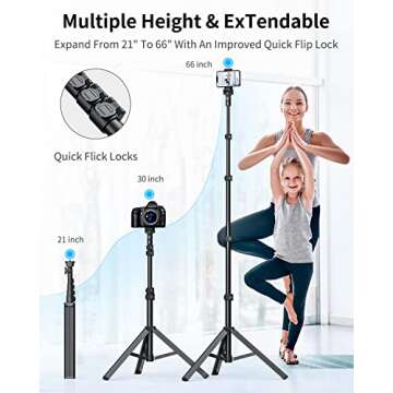 NEXBOOM iPhone Tripod - 66" [Stable & Tall] iPhone Tripod Stand with Remote, Tripod for iPhone Compatible with iPhone 16 15 Pro Max 14 13 Plus,Samsung S22/ Camera/GoPro/Video Recording