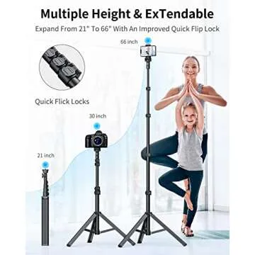 NEXBOOM iPhone Tripod - 66" [Stable & Tall] iPhone Tripod Stand with Remote, Tripod for iPhone Compatible with iPhone 16 15 Pro Max 14 13 Plus,Samsung S22/ Camera/GoPro/Video Recording