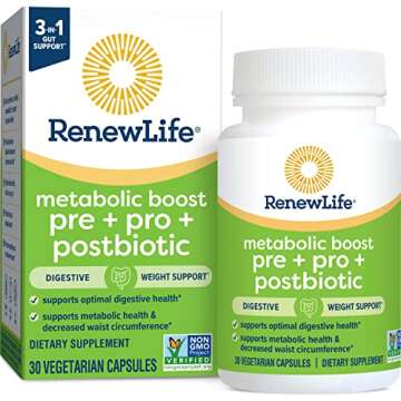 Renew Life Metabolic Boost Pre + Pro + Postbiotic; Prebiotics, Probiotics and Postbiotics Support Optimal Digestive Health and Metabolic Health; 30 Vegetarian Capsules*