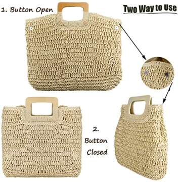 YYW Straw Tote Bag - Hand Woven Beach Handbag for Women