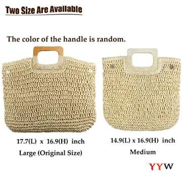 YYW Straw Tote Bag - Hand Woven Beach Handbag for Women