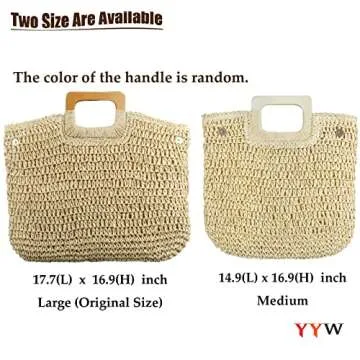 YYW Straw Tote Bag - Hand Woven Beach Handbag for Women