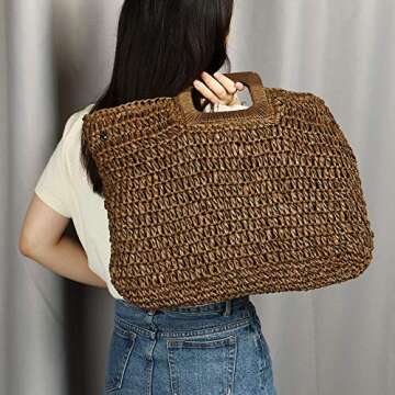 YYW Straw Tote Bag - Hand Woven Beach Handbag for Women