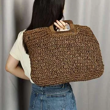 YYW Straw Tote Bag - Hand Woven Beach Handbag for Women
