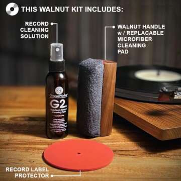GrooveWasher Vinyl Record Cleaning Kit – Handcrafted Walnut Handle with Scratch-Free Microfiber Pa...