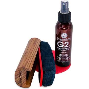 GrooveWasher Vinyl Record Cleaning Kit – Handcrafted Walnut Handle with Scratch-Free Microfiber Pad, Essential LP Care System Includes G2 Cleaning Fluid Spray + Bonus, Erase Fingerprint Oils & Dirt
