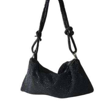 UMREN Rhinestone Hobo Bags for Women Chic Evening Handbag Sparkly Crystal Cluth Purse for Party Club Wedding (Black)