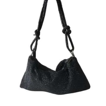 UMREN Rhinestone Hobo Bags for Women Chic Evening Handbag Sparkly Crystal Cluth Purse for Party Club Wedding (Black)