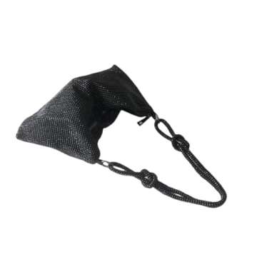 UMREN Rhinestone Hobo Bags for Women Chic Evening Handbag Sparkly Crystal Cluth Purse for Party Club Wedding (Black)