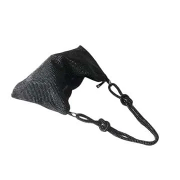 UMREN Rhinestone Hobo Bags for Women Chic Evening Handbag Sparkly Crystal Cluth Purse for Party Club Wedding (Black)