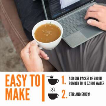 LonoLife Low Sodium Beef Bone Broth Powder Mix | Grass-Fed, 10g Protein | Collagen-Rich, Keto & Paleo Friendly | Natural Ingredients | 10 Portable Stick Pack Servings