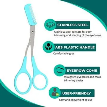 Nylea Eyebrow Trimmer with Razors, Eyebrow Scissors Comb for Women and Men, All-in-One Shaper Epilator Hair Remover, Multipurpose Exfoliating Dermaplaning Tool Razors Set-1 Pack