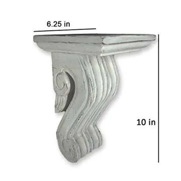 CinMin Handcarved Corbel Antique White Wood Wall Bracket: 10 Inch Elegance with a Bordeaux Touch