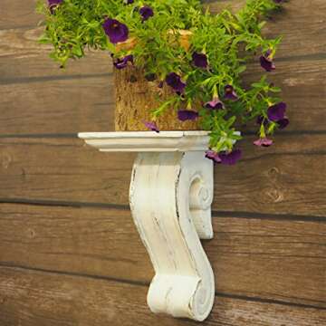CinMin Handcarved Corbel Antique White Wood Wall Bracket: 10 Inch Elegance with a Bordeaux Touch