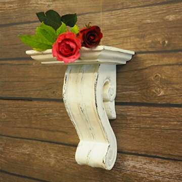 CinMin Handcarved Corbel Antique White Wood Wall Bracket: 10 Inch Elegance with a Bordeaux Touch