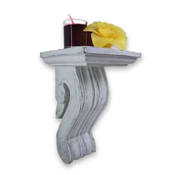CinMin Handcarved Corbel Antique White Wood Wall Bracket: 10 Inch Elegance with a Bordeaux Touch