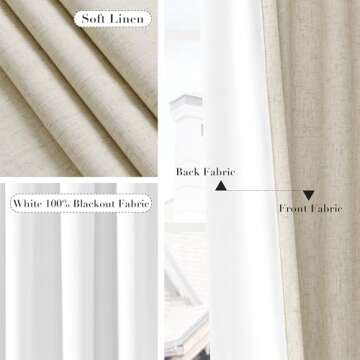 Joywell Beige 100% Blackout Linen Curtains 84 Inches Long, Rod Pocket,Back Tab,Hook Belt,Clip Rings, Darkening Thermal Insulated Burlap Drapes for Bedroom Living Room (2 Panels Set,52 x 84)