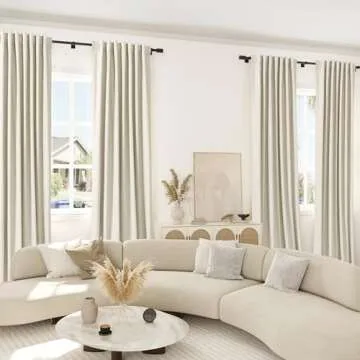 Joywell Beige 100% Blackout Linen Curtains 84 Inches Long, Rod Pocket,Back Tab,Hook Belt,Clip Rings, Darkening Thermal Insulated Burlap Drapes for Bedroom Living Room (2 Panels Set,52 x 84)