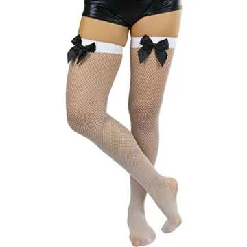 ToBeInStyle Fishnet Thigh Highs with Satin Bow - Chic Hosiery