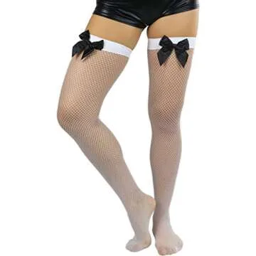 ToBeInStyle Fishnet Thigh Highs with Satin Bow - Chic Hosiery