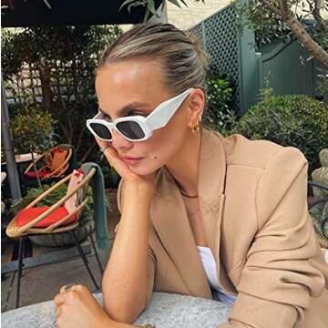 DUPER retro rectangle sunglasses men women 90's trendy irregular hexagon rectangular chunky wide silver frame UV protected