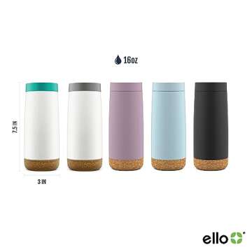 Ello Cole 16oz Vacuum Insulated Travel Coffee Mug with Leak-Proof Slider Lid and Built-in Coaster, Keeps Hot for 5 Hours, Perfect for Coffee or Tea, BPA-Free Tumbler, Grey