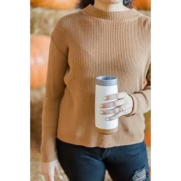 Ello Cole 16oz Vacuum Insulated Travel Coffee Mug with Leak-Proof Slider Lid and Built-in Coaster, Keeps Hot for 5 Hours, Perfect for Coffee or Tea, BPA-Free Tumbler, Grey