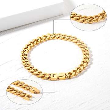 Tuewut Stainless Steel 8mm Cuban Link Bracelet for Men/Women/Boy,Silver/18K Gold Plated 7/8/9 inch F...